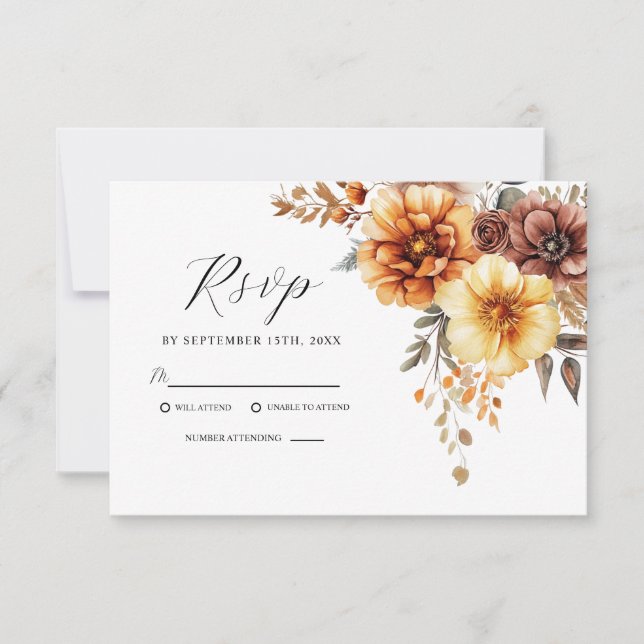 Elegante Floral Burnt Orange Terracotta Hochzeit RSVP Karte (Vorderseite)