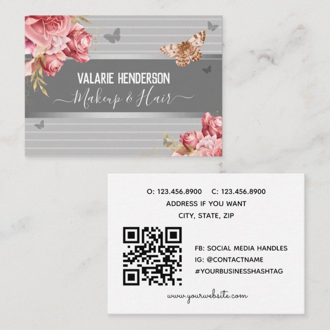 Elegante Floral Butterflies Business Website Visitenkarte (Vorne/Hinten)