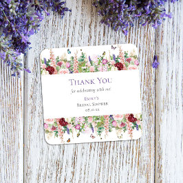 Elegante Floral Butterflies Danke Brautparty Quadratischer Aufkleber