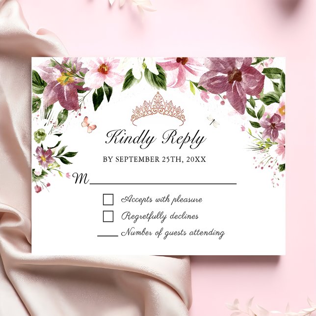 Elegante Floral Butterflies Quinceañera RSVP Card (Von Creator hochgeladen)