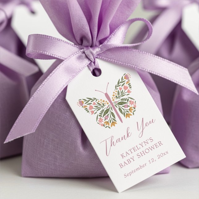 Elegante Floral Butterfly Baby Shower Gevor Geschenkanhänger (Von Creator hochgeladen)