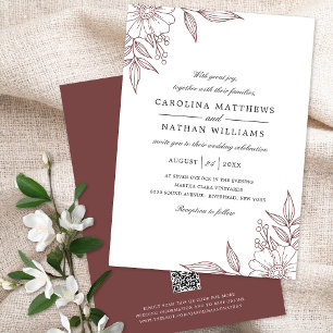 Elegante Floral Corners Wedding Rust Red QR Code Einladung