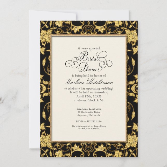 Elegante Floral Damask Gold Glitzer Klassische Hoc Einladung (Vorderseite)