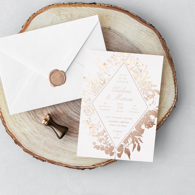 Elegante floral Diamond Wedding Rose Gold Folieneinladung (Von Creator hochgeladen)