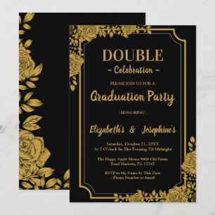 Elegante Floral Double Celebration Graduation Part Einladung