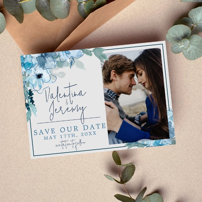 Elegante Floral Dusty Aquamarines Wasser Save The Date (Von Creator hochgeladen)