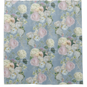 Elegante Floral Dusty Blauer Rosa Pinienwald Duschvorhang