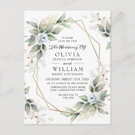 Elegante floral Dusty Blue Wedding Invitation Card Postkarte