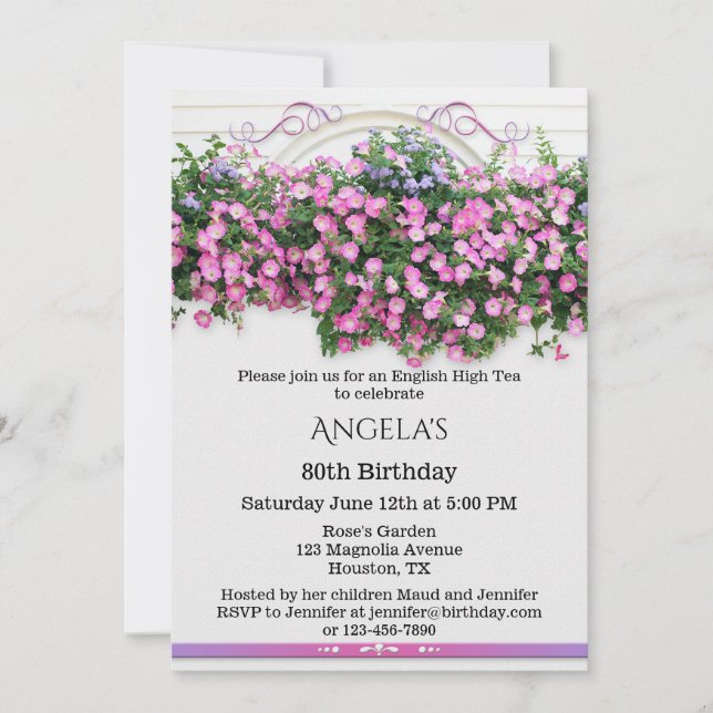 Elegante Floral English Geburtstagsparty Einladung (Vorderseite)