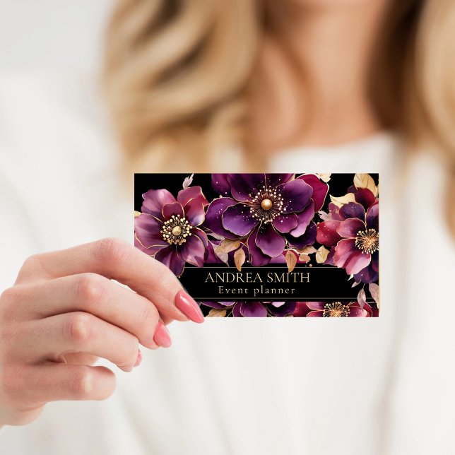 Elegante Floral Event Planner Business Card Visitenkarte (Von Creator hochgeladen)