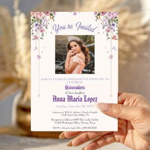 Elegante floral Fotografie Mis Quince Quinceañera Einladung