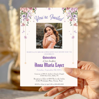 Elegante floral Fotografie Mis Quince Quinceañera Einladung