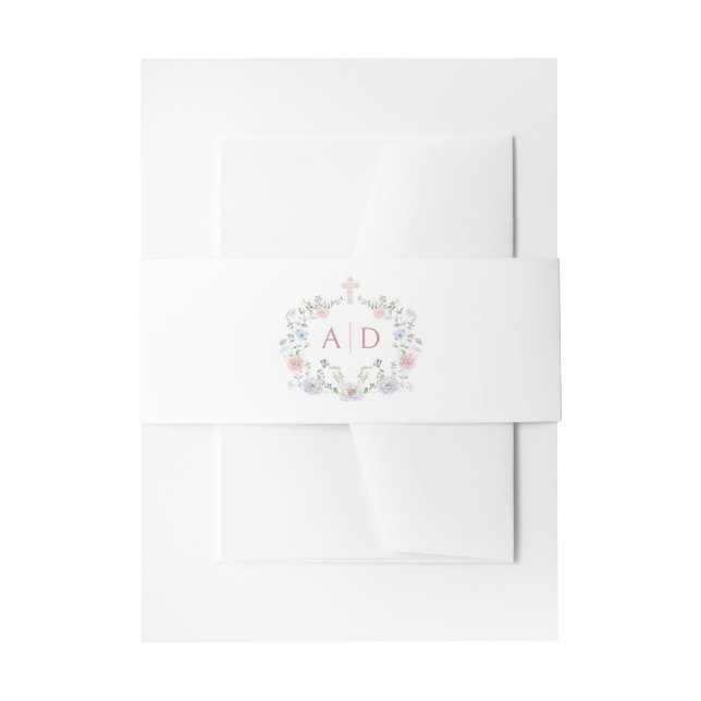 Elegante Floral Frame Religiöse Hochzeitmonogramme Einladungsbanderole (Vorderseite Beispiel)