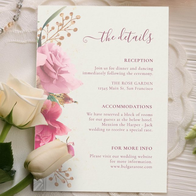 Elegante Floral Garden Gold Wedding Card Begleitkarte (Elegant Floral Garden Gold Wedding Enclosure Card)