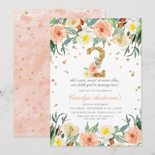 Elégante Floral Girls 2nd Birthday Invitations