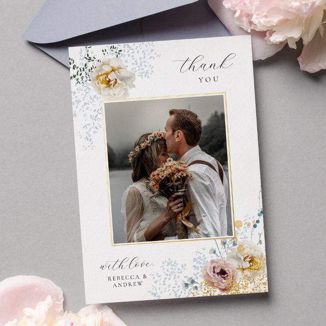Elegante Floral Gold Foil Wedding Dankeschön Karte (Von Creator hochgeladen)
