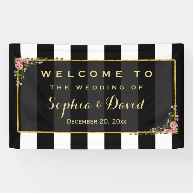 Elegante Floral Gold Foil Wedding Party Custom Banner (Horizontal)