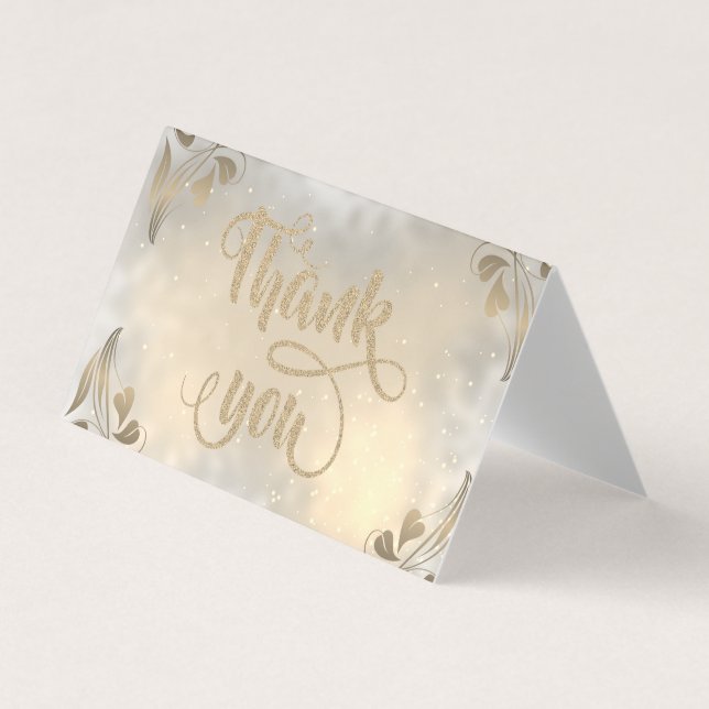 Elegante Floral Gold Glittery Dankeschön Karte (Vorderseite)
