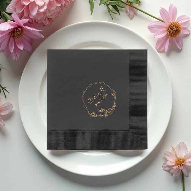 Elegante Floral Gold Monogram Wedding Servietten Mit Folie (Von Creator hochgeladen)