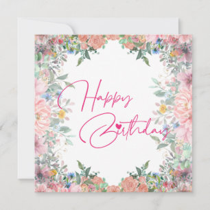 Elegante Floral Happy Birthday Card