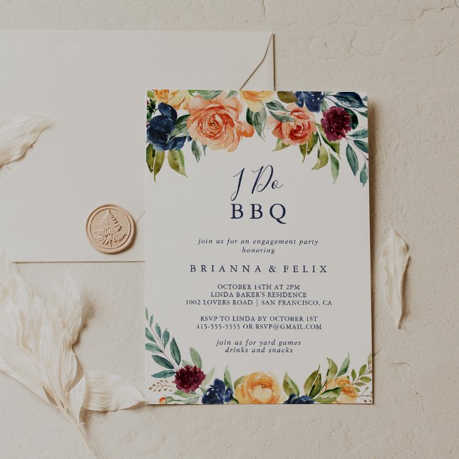 Elegante floral I Do GRILLEN Engagement Party Einladung (Von Creator hochgeladen)
