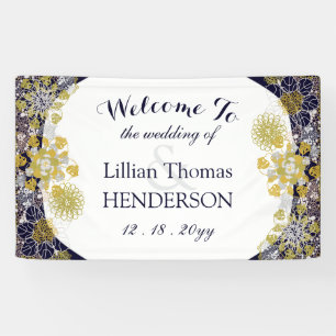 Elegante Floral Lace Silver Gold Wedding Party Banner