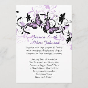 Elegante Floral Lavender Butterfly Wedding Einladu Einladung