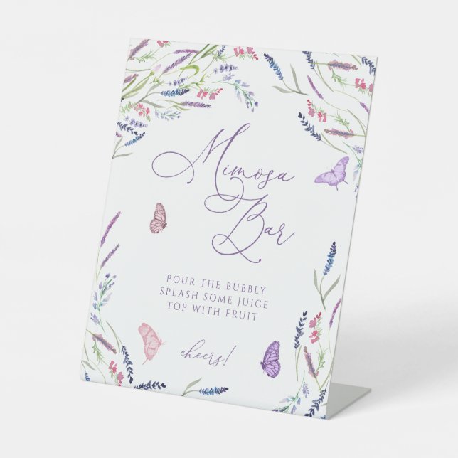 Elegante Floral Lavender Mimosa Bar Sockelschild (Vorderseite)