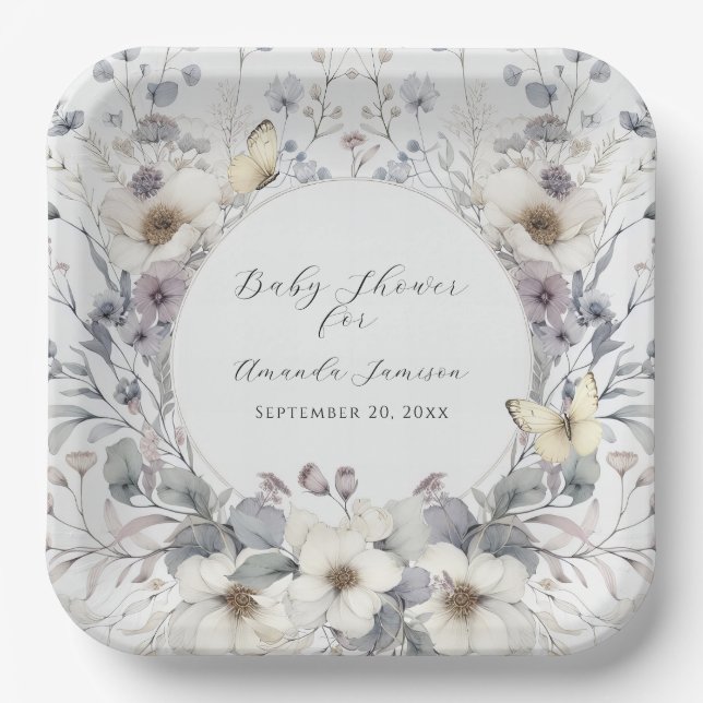 Elegante Floral Lavender n White Baby Girl Shower Pappteller (Vorderseite)