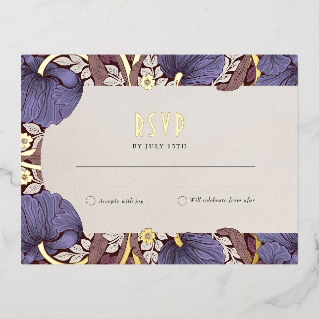 Elegante floral Lavender Wedding RSVP Card Folie Einladungspostkarte (Vorderseite)