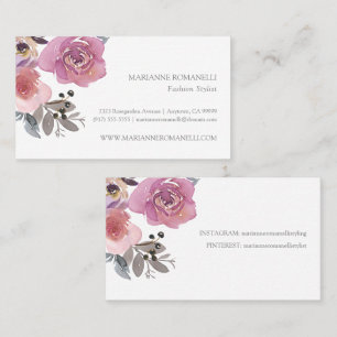 Elegante Floral Mauve Pink Wasserfarbe Visitenkarte