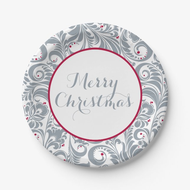 Elegante Floral mit Berries | Frohe Weihnachten Pappteller (Vorderseite)
