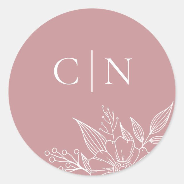 Elegante Floral Monogram Initials Blush Wedding Runder Aufkleber (Vorderseite)