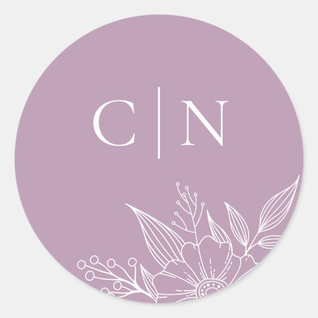 Elegante Floral Monogram Initials Lavender Wedding Runder Aufkleber (Vorderseite)