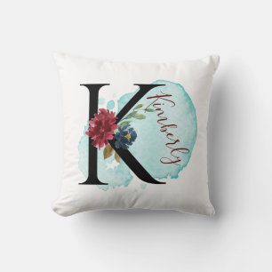 Elegante Floral Monogram K Personalisierter Name Kissen