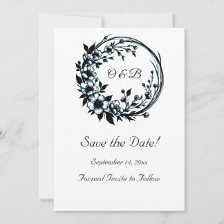 Elegante Floral Monogram Save the Date Karte