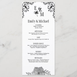 Elegante Floral Monogram Verziert Wedding Menükarte