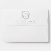 Elegante Floral Monogram Wappen Sage Green Wedding