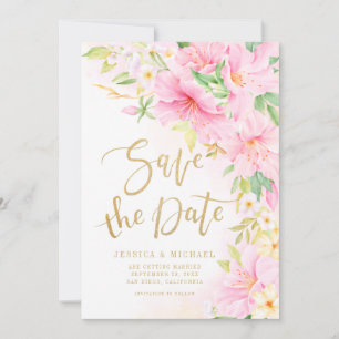 Elegante Floral Monogram Wasserfarbe Rosa Hochzeit Save The Date