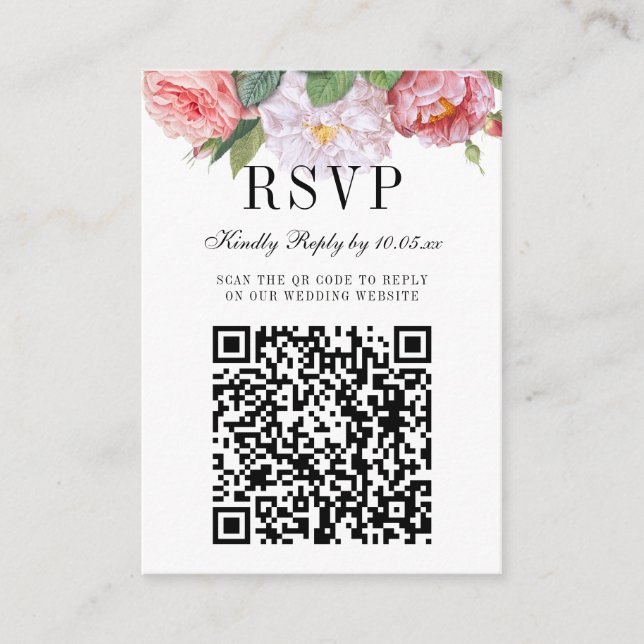 Elegante Floral Monogram Wedding QR Code UAWG Begleitkarte (Vorderseite)