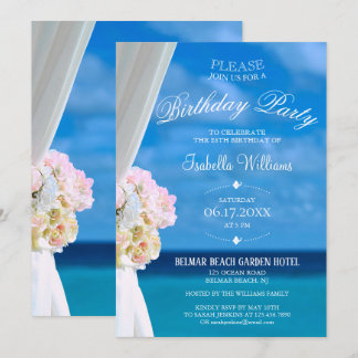 Elegante Floral Ocean Beach Sommer Geburtstagspart Einladung
