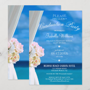 Elegante Floral Ocean Beach Summer Graduation Part Einladung