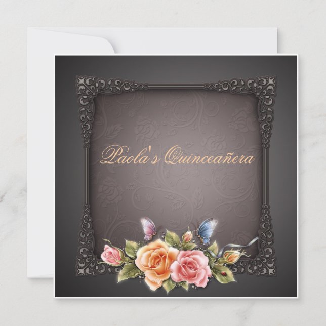 Elégante Floral Quinceañera Invitation Anniversair (Devant)