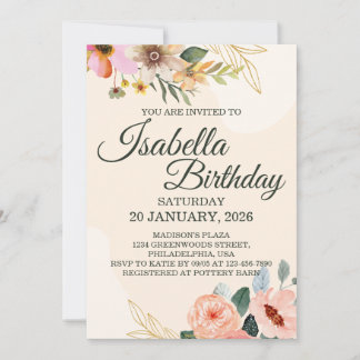 Elegante Floral – Rosa und Pfirsich Aquarell-Blume Einladung