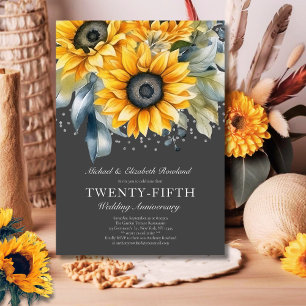 Elegante Floral Silberne 25. Hochzeitstag Folieneinladung