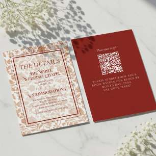 Elegante Floral-Toile-QR-Code-Hochzeitsdetails Begleitkarte