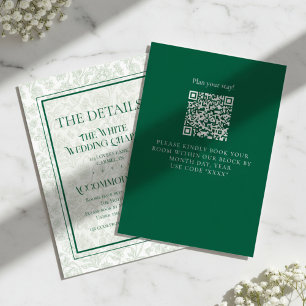 Elegante Floral Toile QR-Code Hochzeitsdetails Begleitkarte