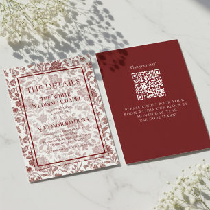 Elegante Floral Toile QR-Code Hochzeitsdetails Begleitkarte
