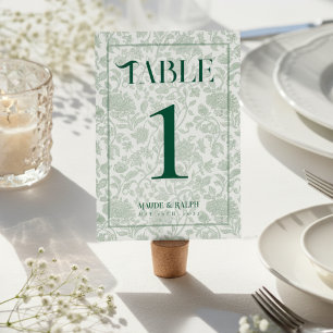 Elegante Floral Toile Schrift Grüne Hochzeit  Tischnummer