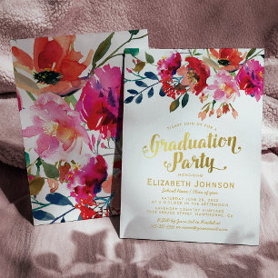 Elegante Floral Water Graduation Party Einladung